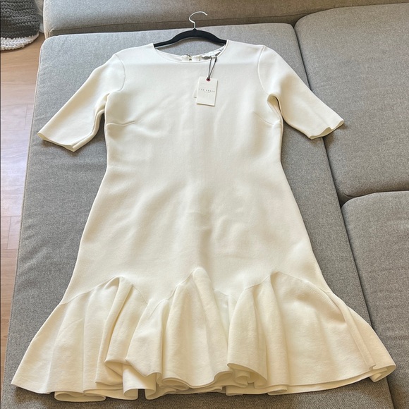 Ted Baker Cream Ruffle Hem Midi Dress - Picture 1 of 10